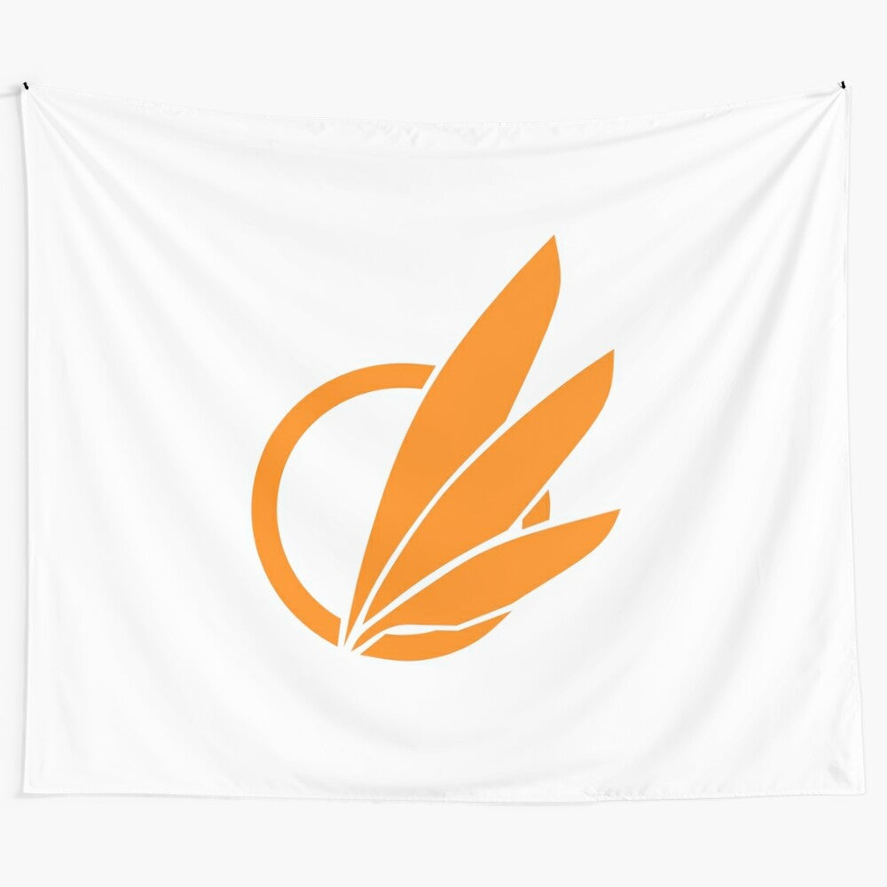 Avali furry raptor space sci-fi minimalist tapestry with illuminated orange logo