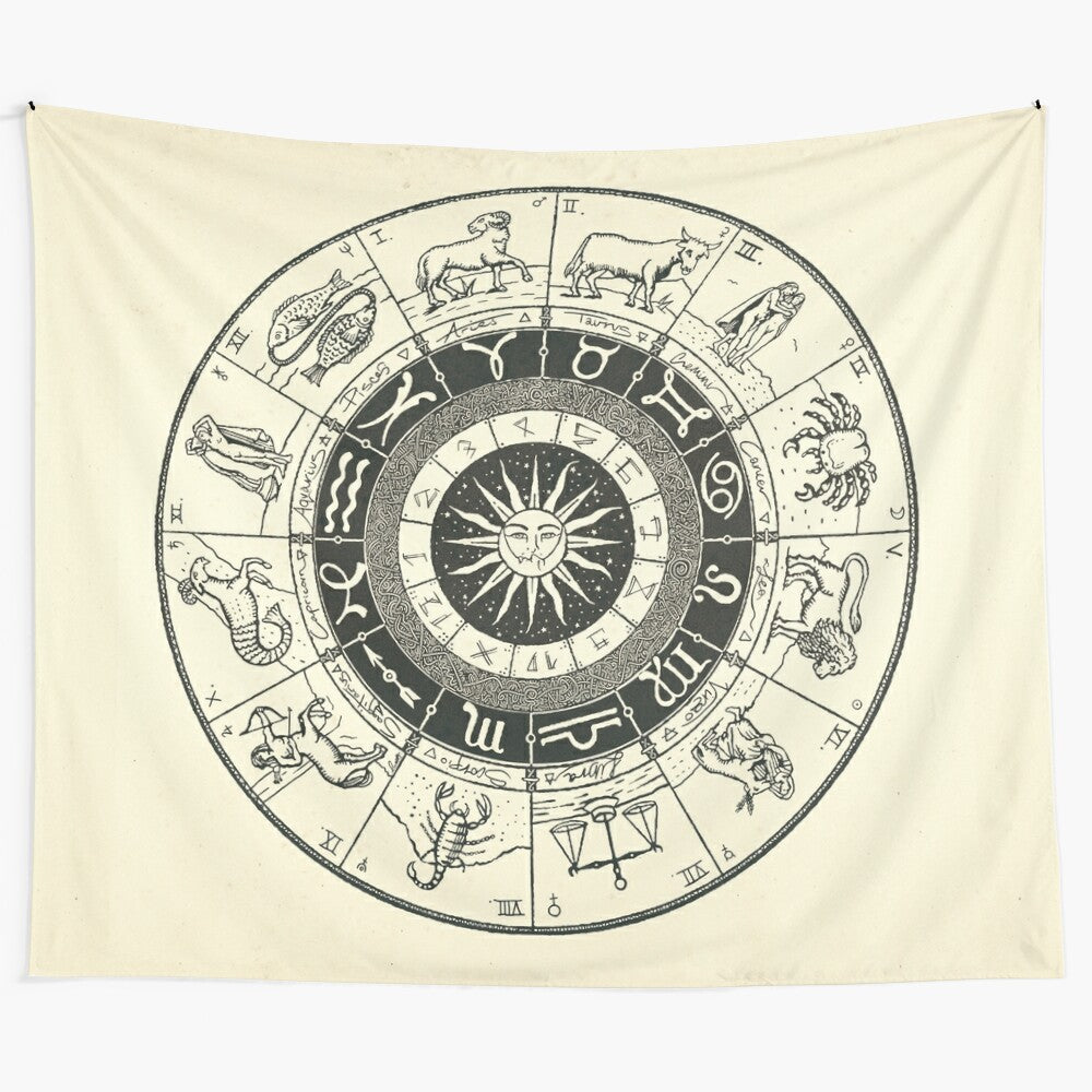 Vintage-inspired zodiac and astrology chart wall tapestry