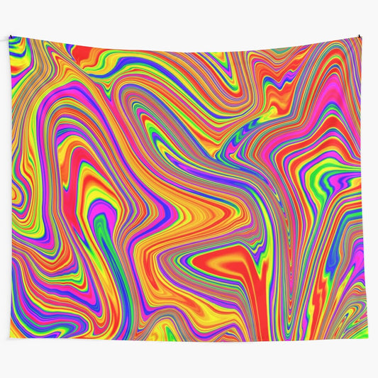 Colorful psychedelic tapestry with a vibrant, groovy pattern