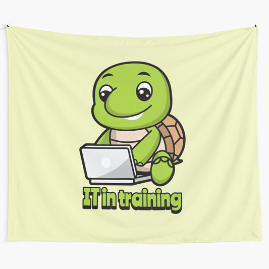 Cute turtle-themed tapestry with funny IT tech support design