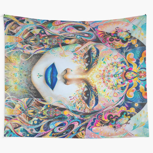 Shakti horizontal tapestry, modern boho wall art with spiritual motifs