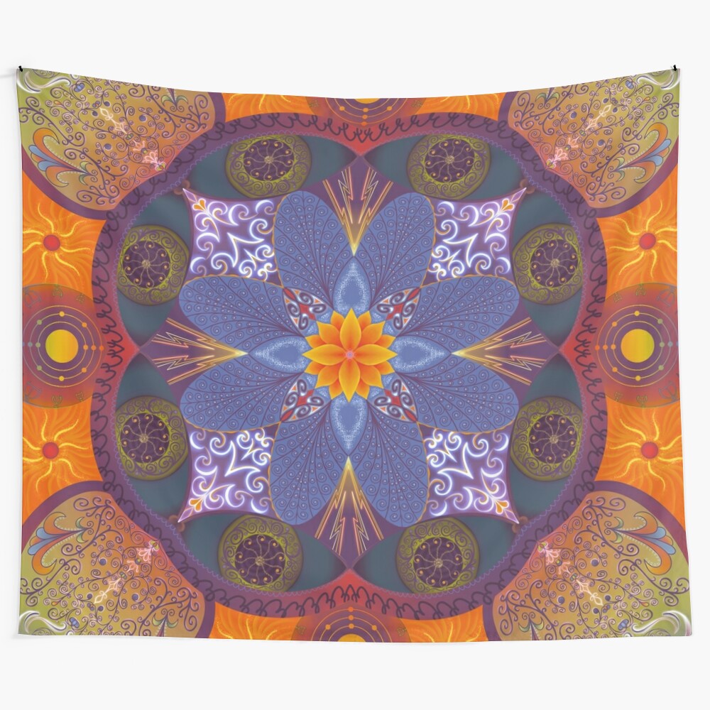 Lidocaine mandala tapestry featuring a colorful, psychedelic design