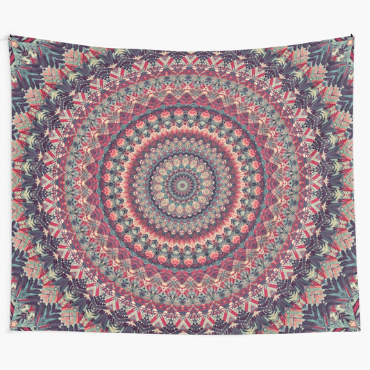 Colorful mandala tapestry with sacred geometry design