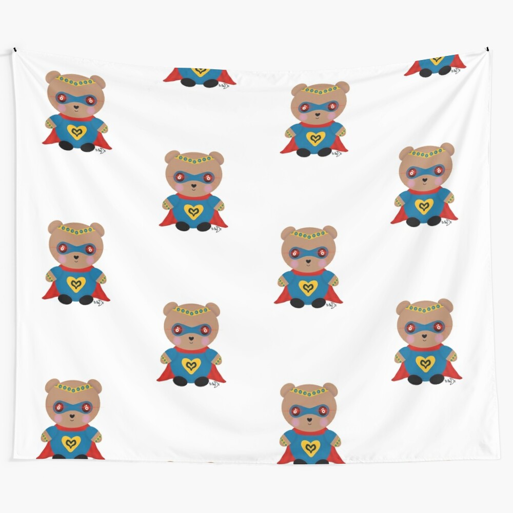 Cute superhero bear tapestry