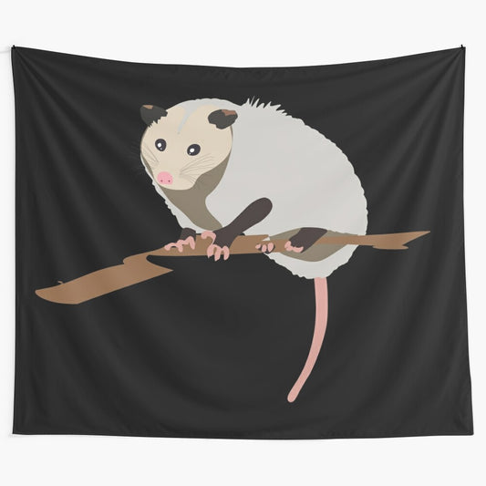 Charming opossum artwork featured on a decorative tapestry