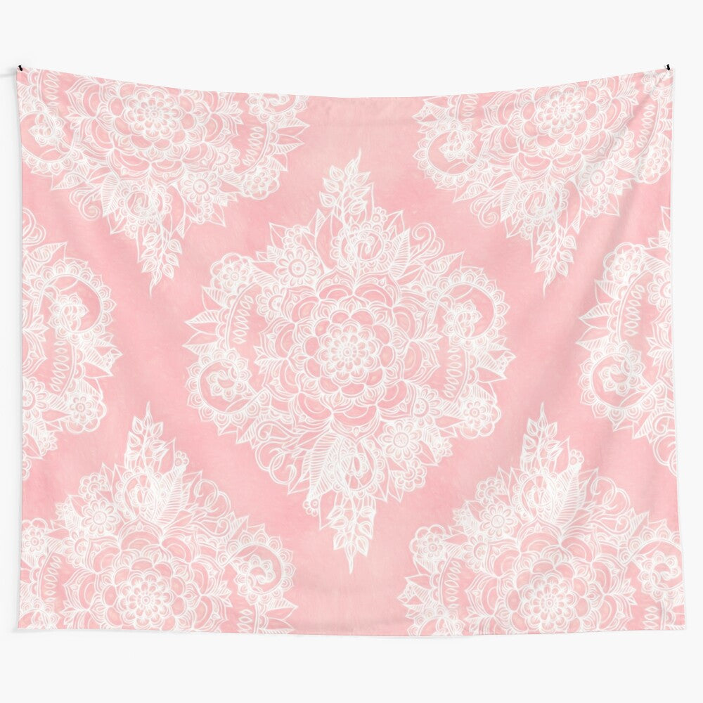 Marshmallow lace tapestry with a boho-inspired floral and mandala pattern