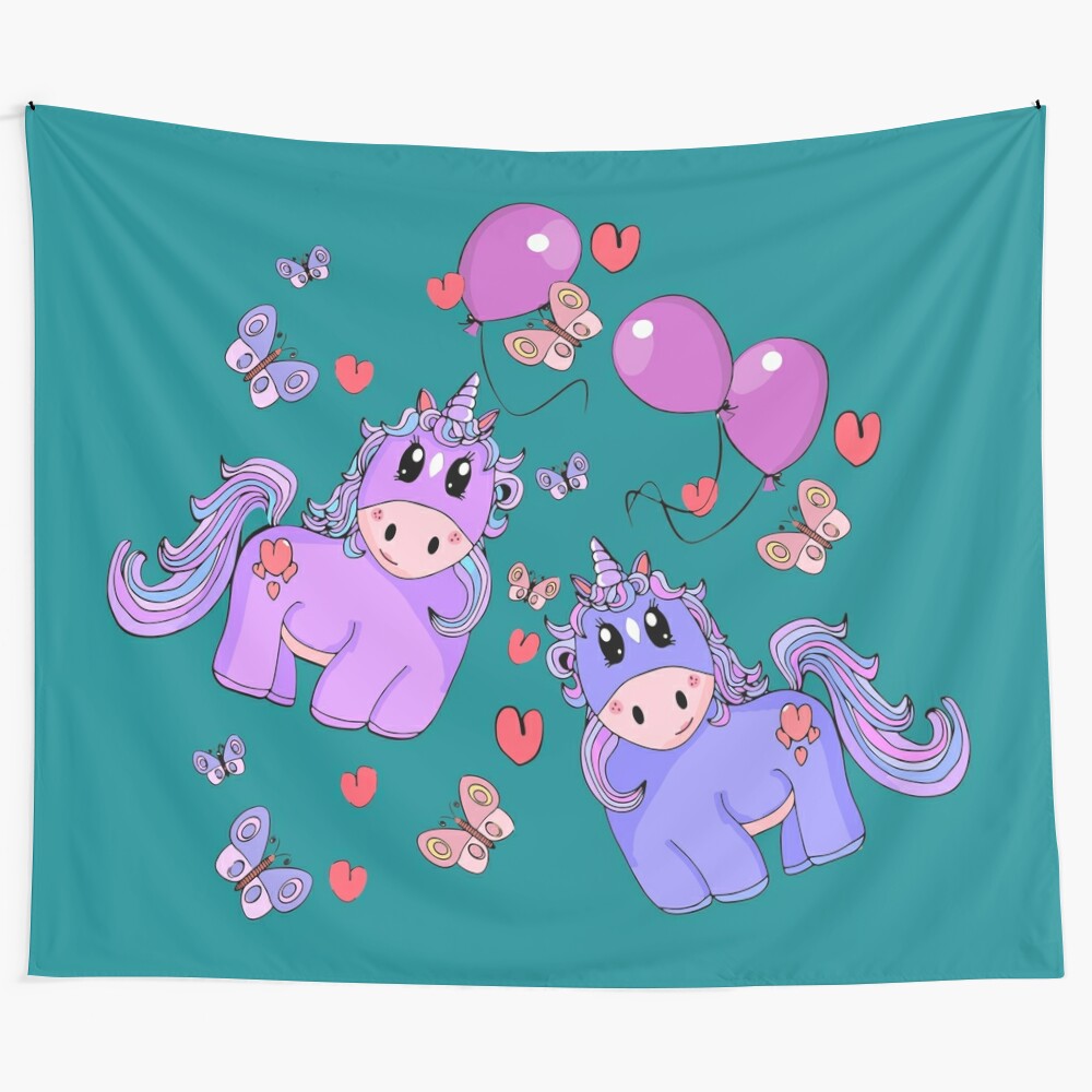 Teal unicorn tapestry with team of unicorns for unicorn obsessed fans