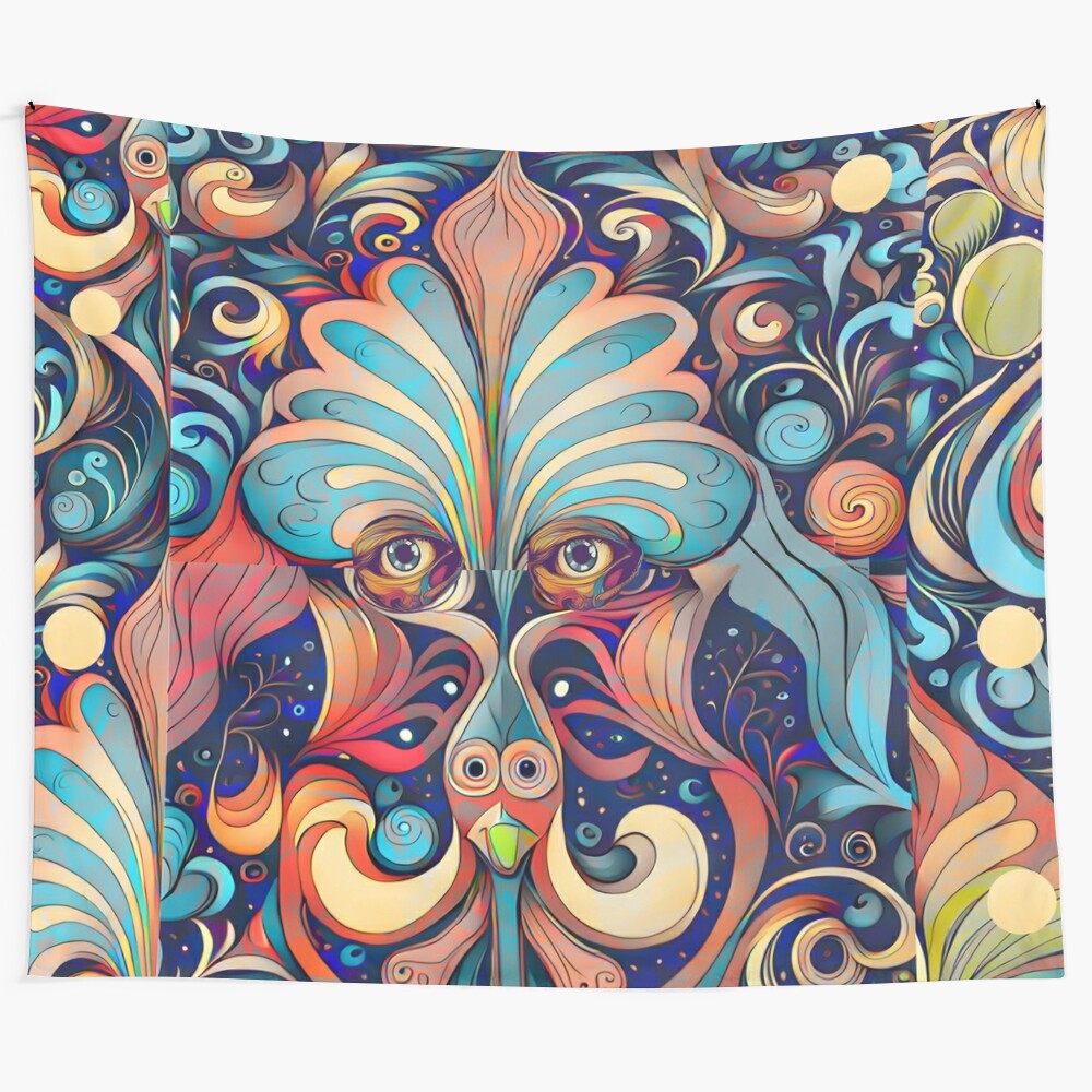 Magician tapestry with surreal, colorful fantasy design