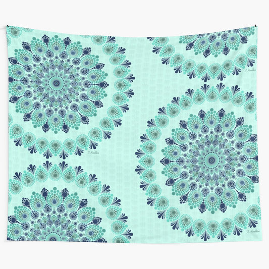 Sea foam mandala tapestry with geometric, calming, and natural design