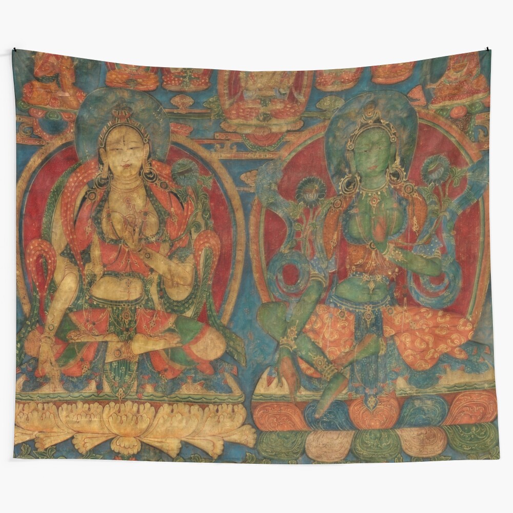 White and Green Tara Tapestry - Spiritual Wall Art for Meditation