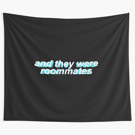 3D blue and white tapestry with animated text design featuring "and they were roommates" vine reference