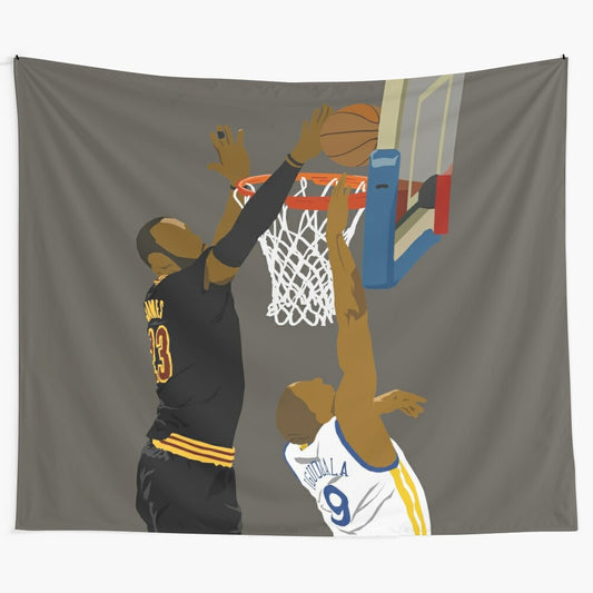 Tapestry featuring the iconic "Blocked by James" play from the NBA Finals