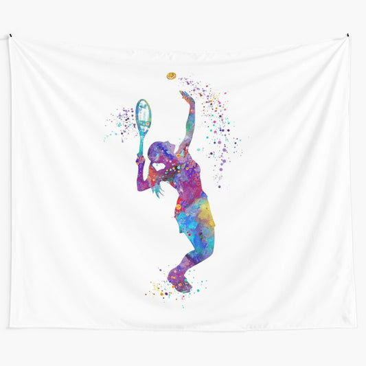 Watercolor painting of a tennis girl, sports wall art