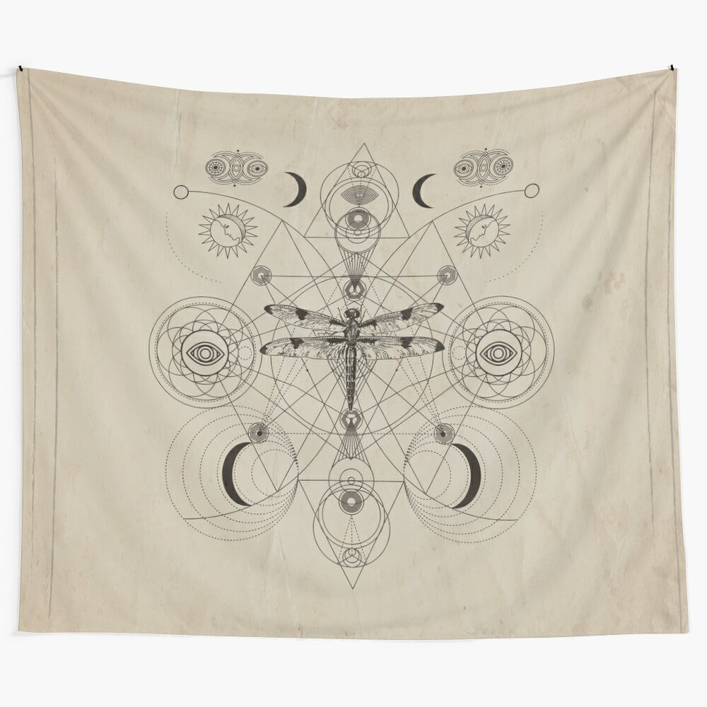 Dragonfly sacred geometry composition tapestry wall art