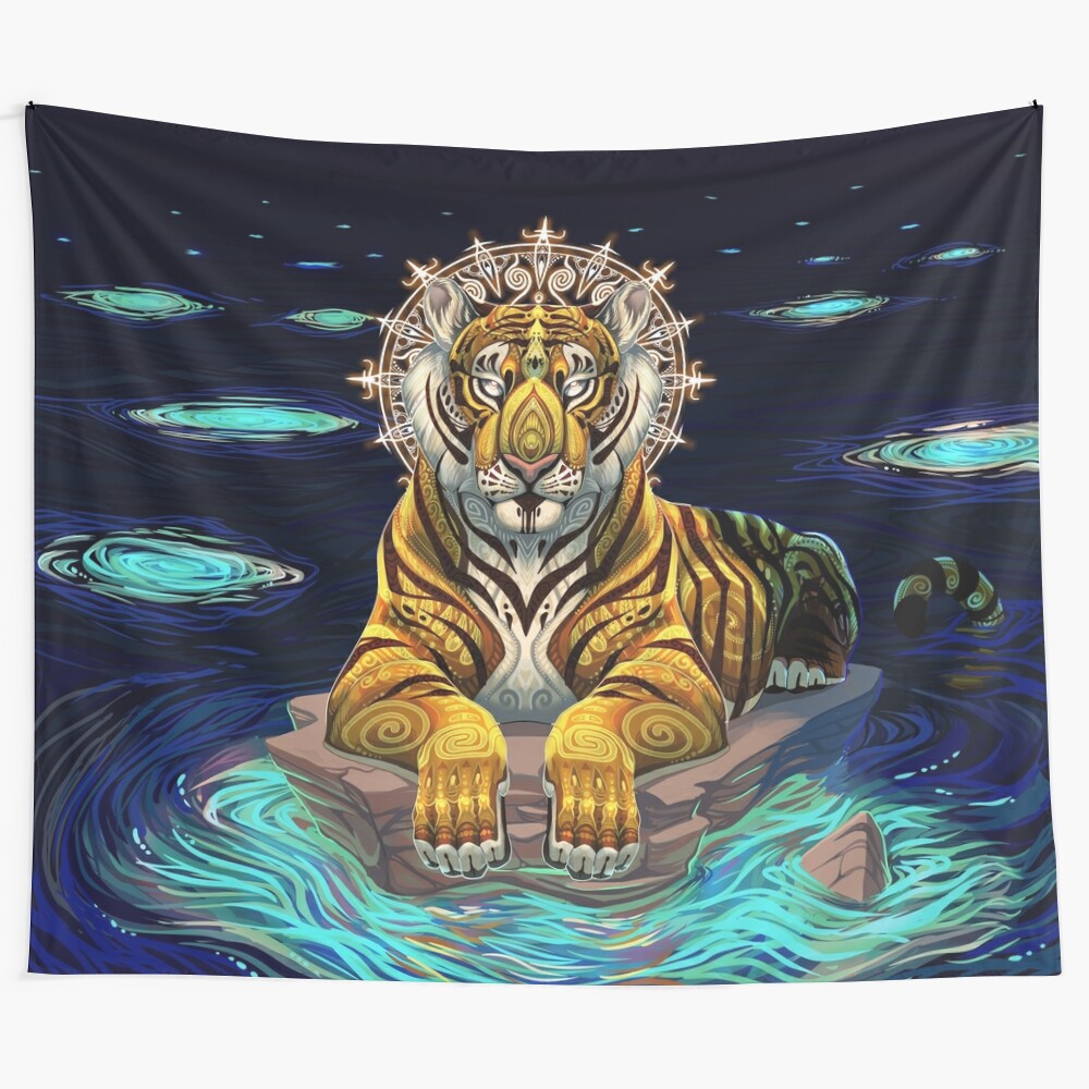 Tiger Mandala Tapestry with Sun Goddess Reflection