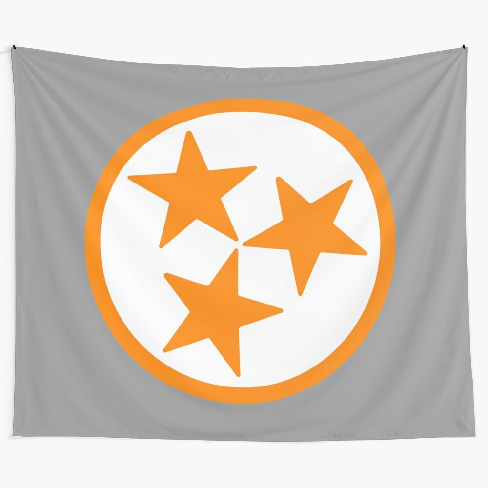 Tri-star inspired orange and white tapestry wall hanging