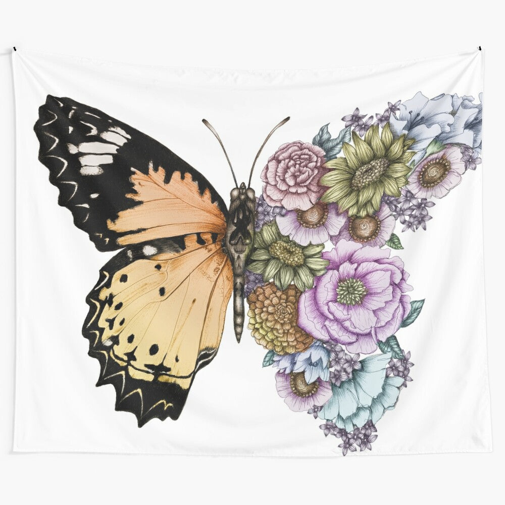 Butterfly in Bloom II Tapestry - featuring a vibrant butterfly amidst colorful flowers and nature