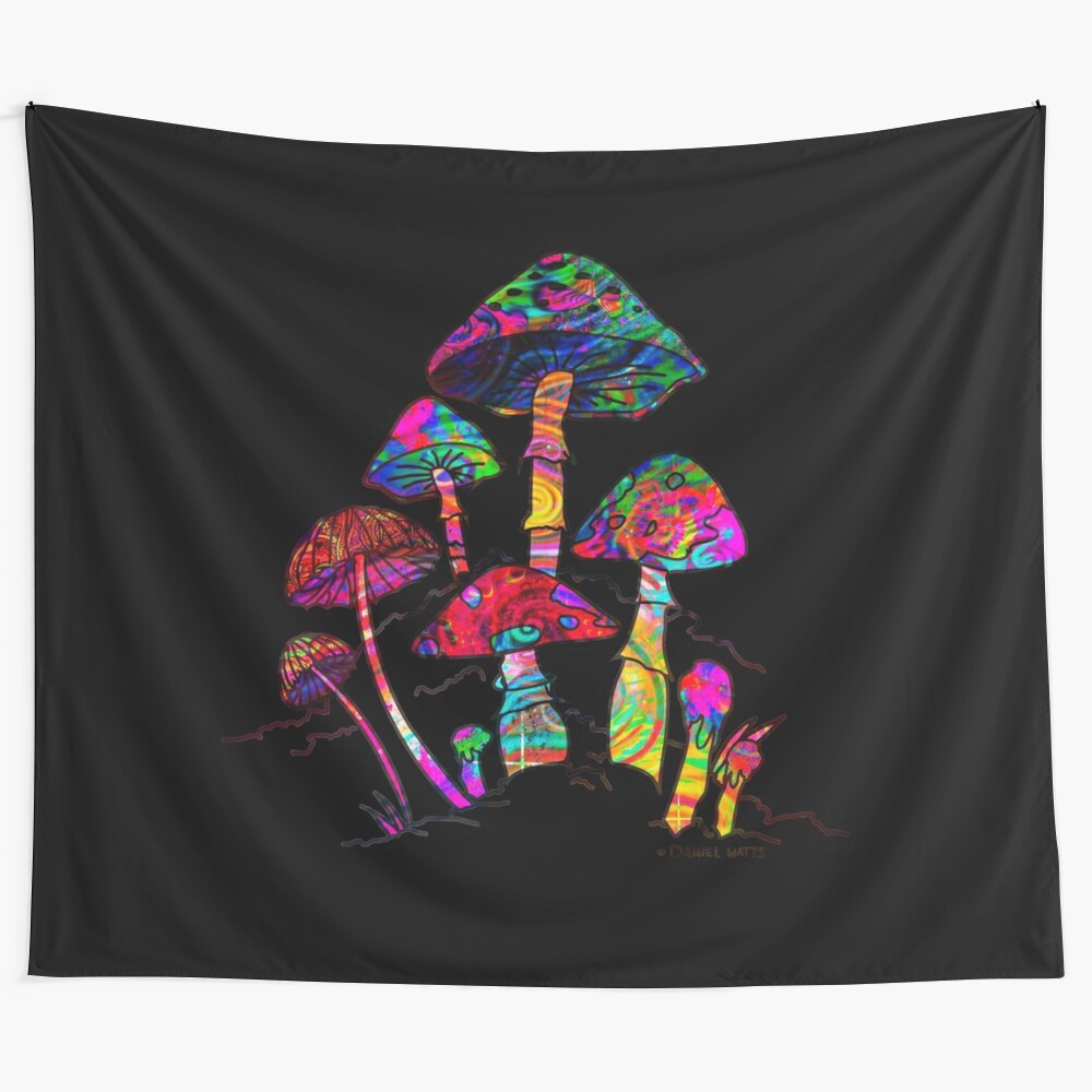 Psychedelic tapestry with vibrant colors and trippy patterns