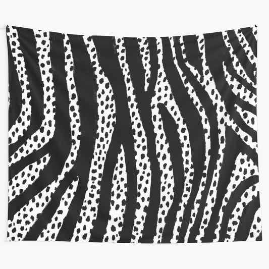 Handmade abstract black and white dalmatian and zebra patterned tapestry