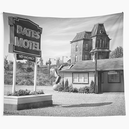 Vintage Psycho Motel Tapestry featuring Norman Bates inspired artwork