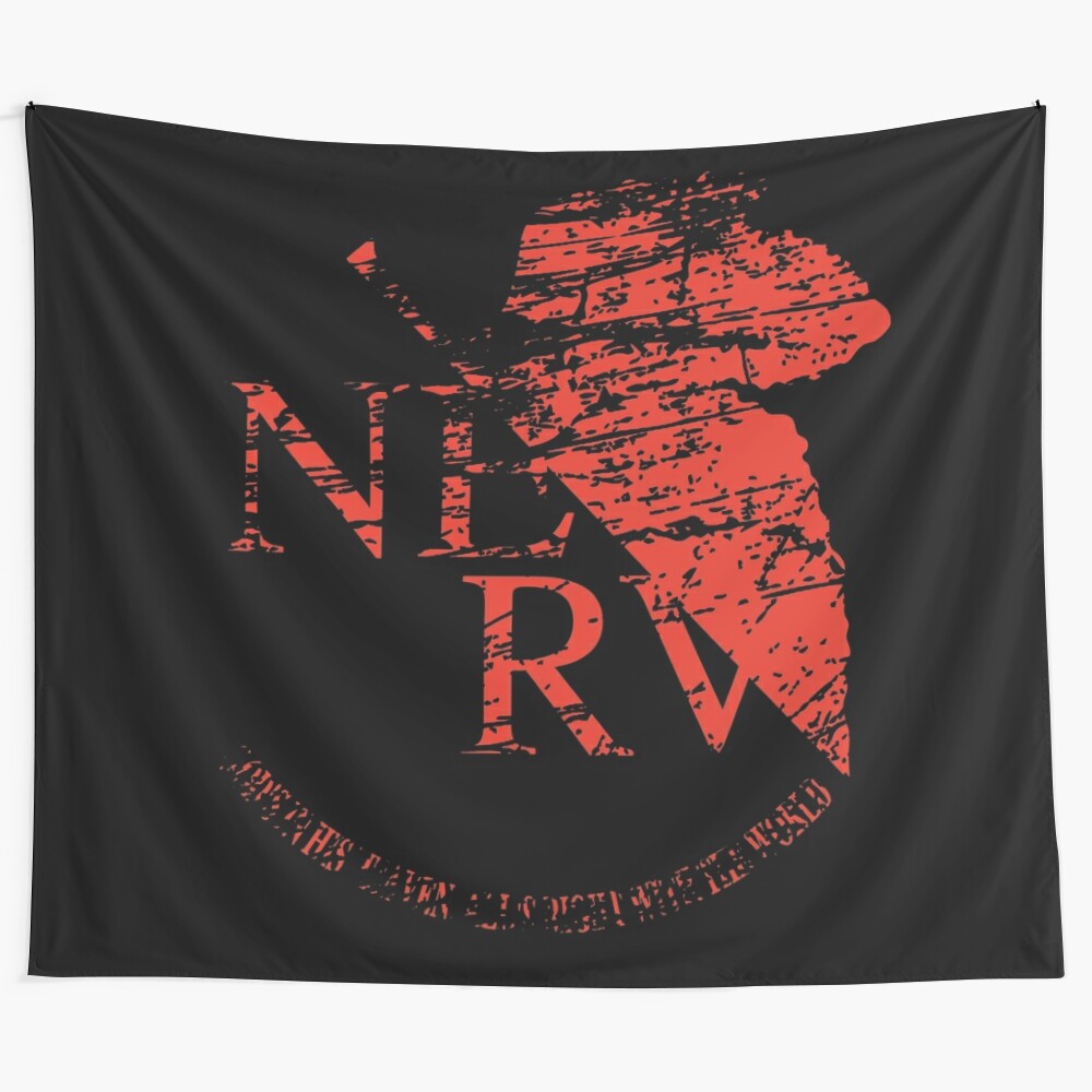 Vintage-style Neon Genesis Evangelion logo tapestry wall hanging