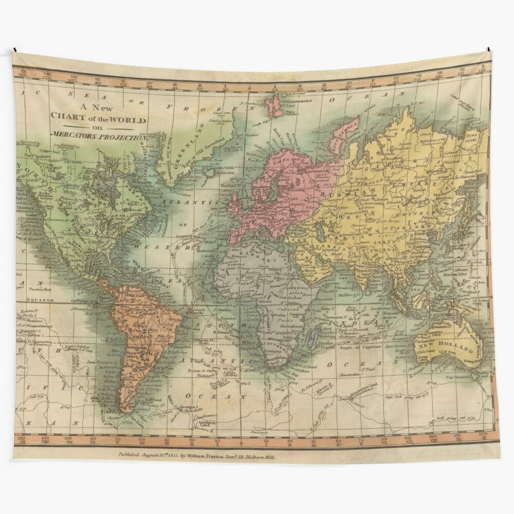 Vintage Map of the World (1811) Tapestry Wall Hanging