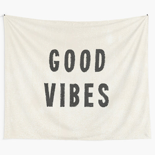 Distressed black and white grunge tapestry with "Good Vibes" text