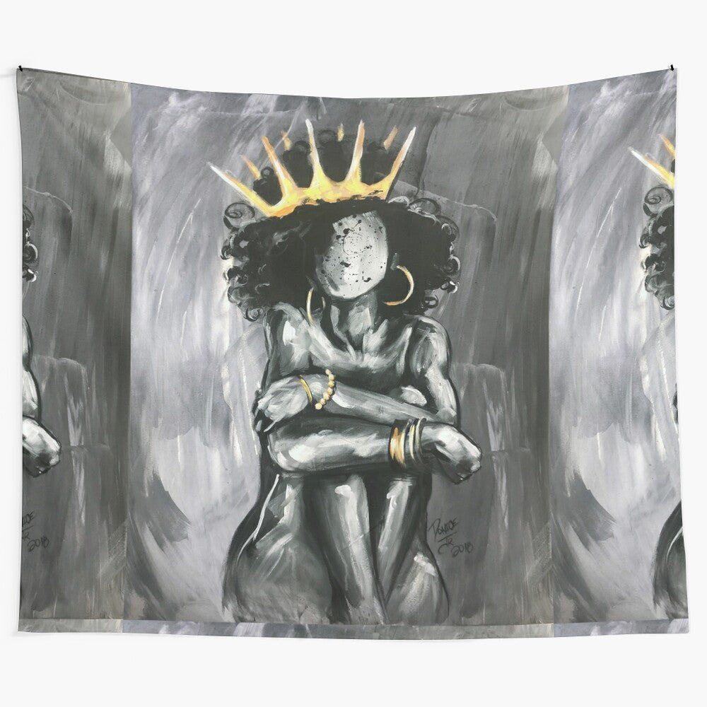 Naturally Inspired Queen IX Tapestry featuring a portrait of a beautiful black woman