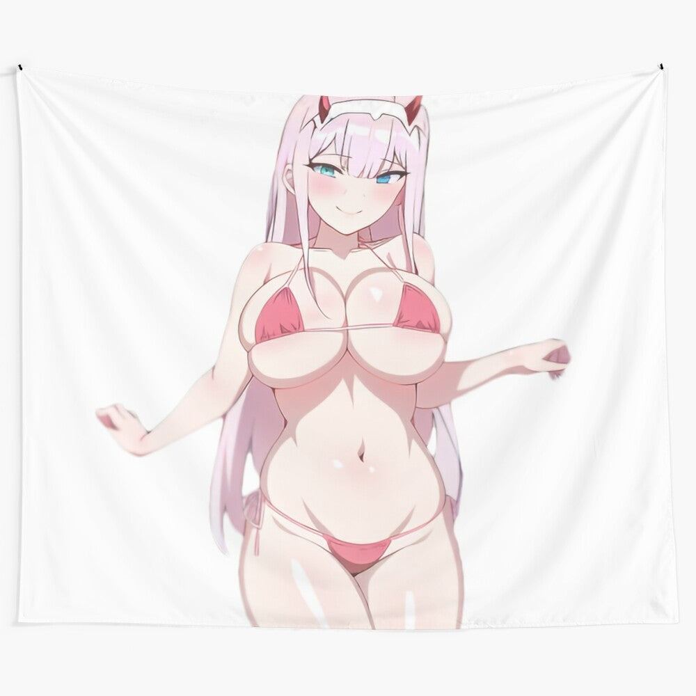 Zero Two, an anime girl, in a sexy bikini dancing and posing