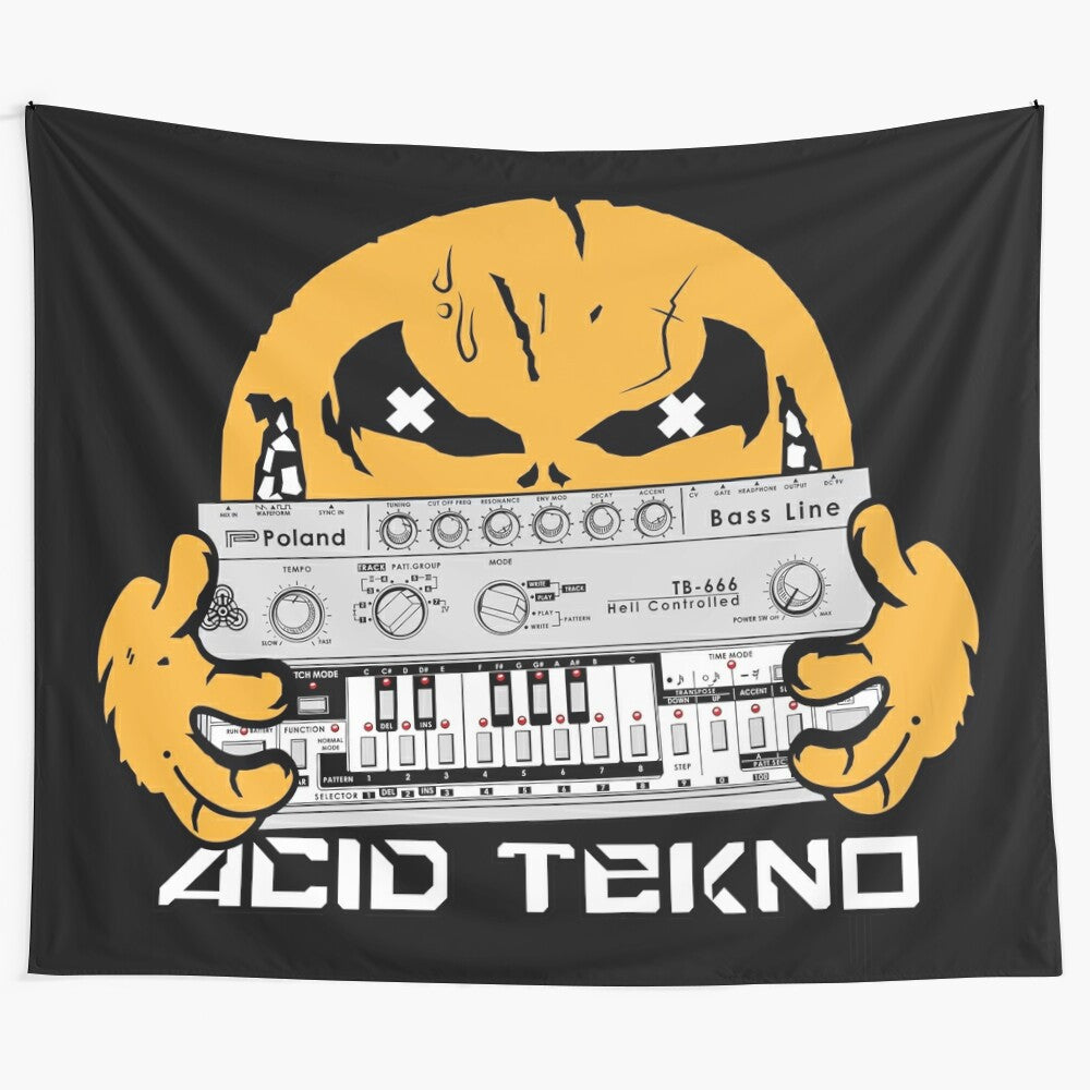 Acid Tekno Tapestry featuring psychedelic designs and electronic music elements