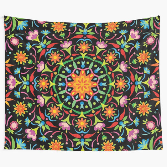 Vibrant Swedish folk art inspired mandala and paisley tapestry