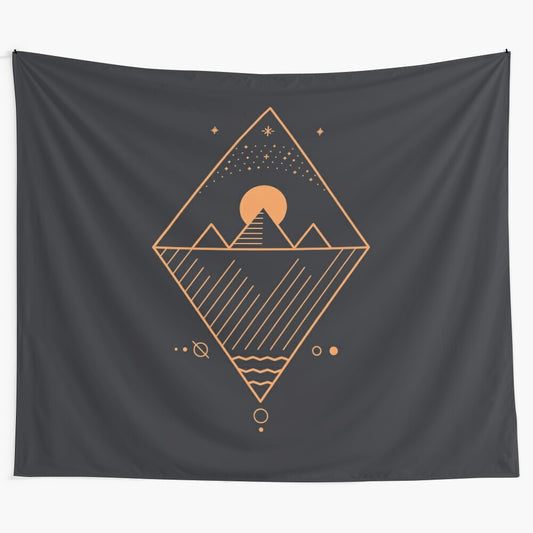 Minimalist Osiris themed tapestry with geometric shapes and stars