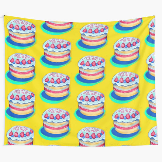 Vibrant cake tapestry featuring Wayne Thiebaud's signature oil pastel style