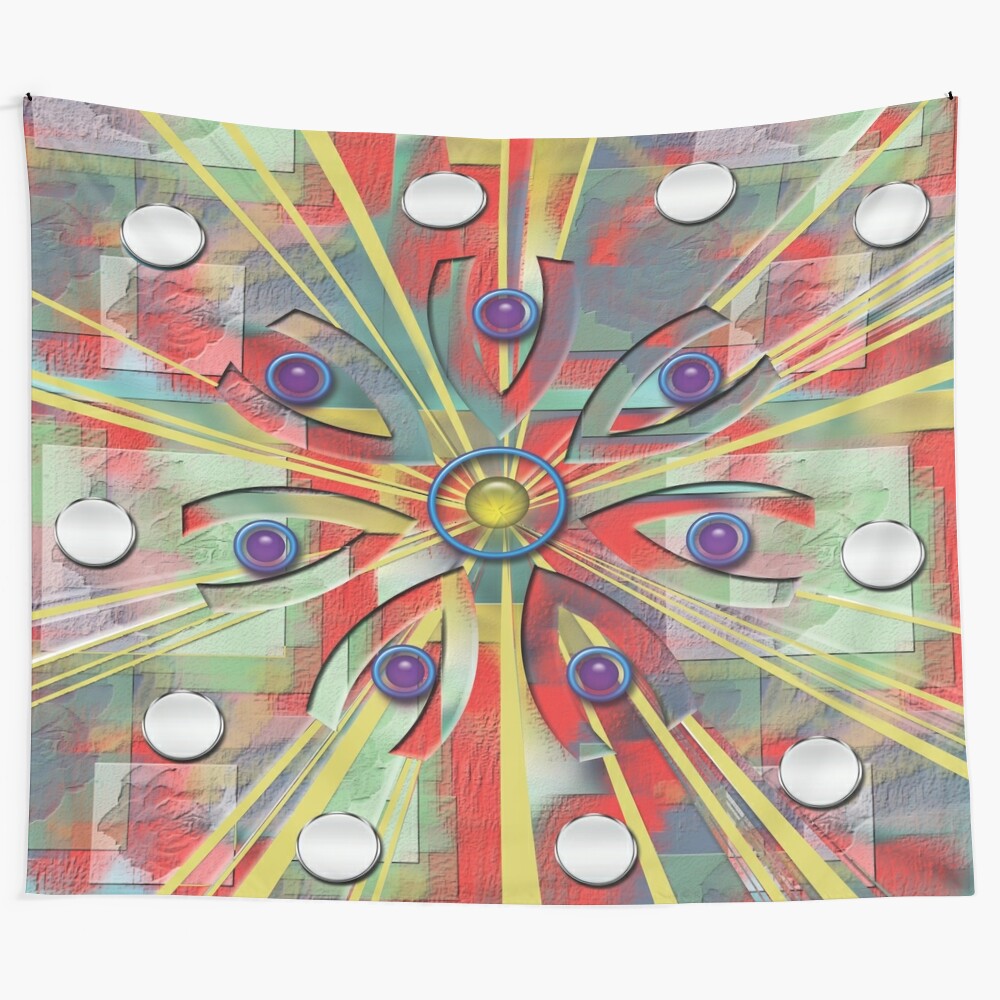 Vibrant abstract flower tapestry with modern, colorful floral patterns