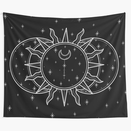 Celestial sun, moon, and stars tapestry wall hanging