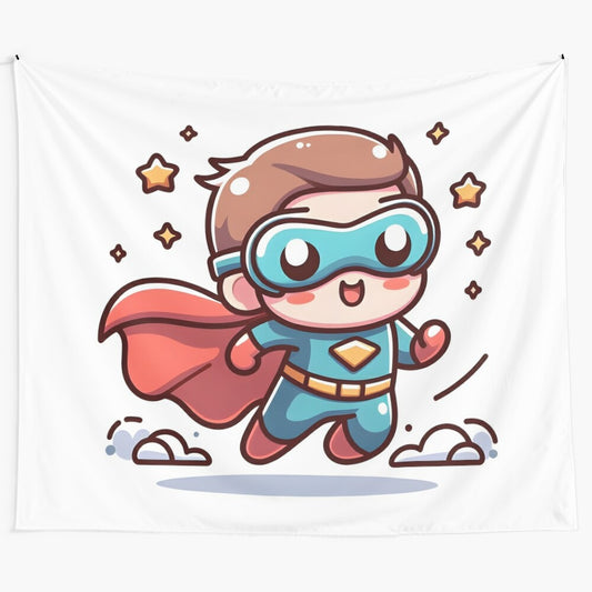 Kawaii superhero tapestry with cute, anime-style character design