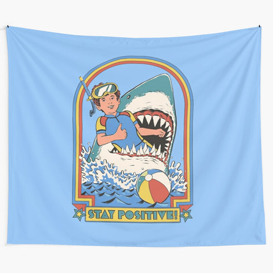 Retro ocean-themed tapestry with shark and vintage style graphics