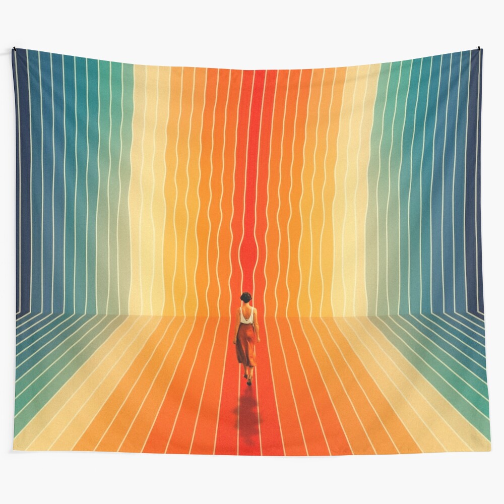 Vibrant geometric tapestry with a retro optical illusion design