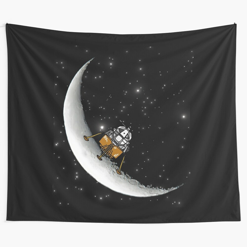 Space lander on the surface of the moon with stars and galaxy in the background