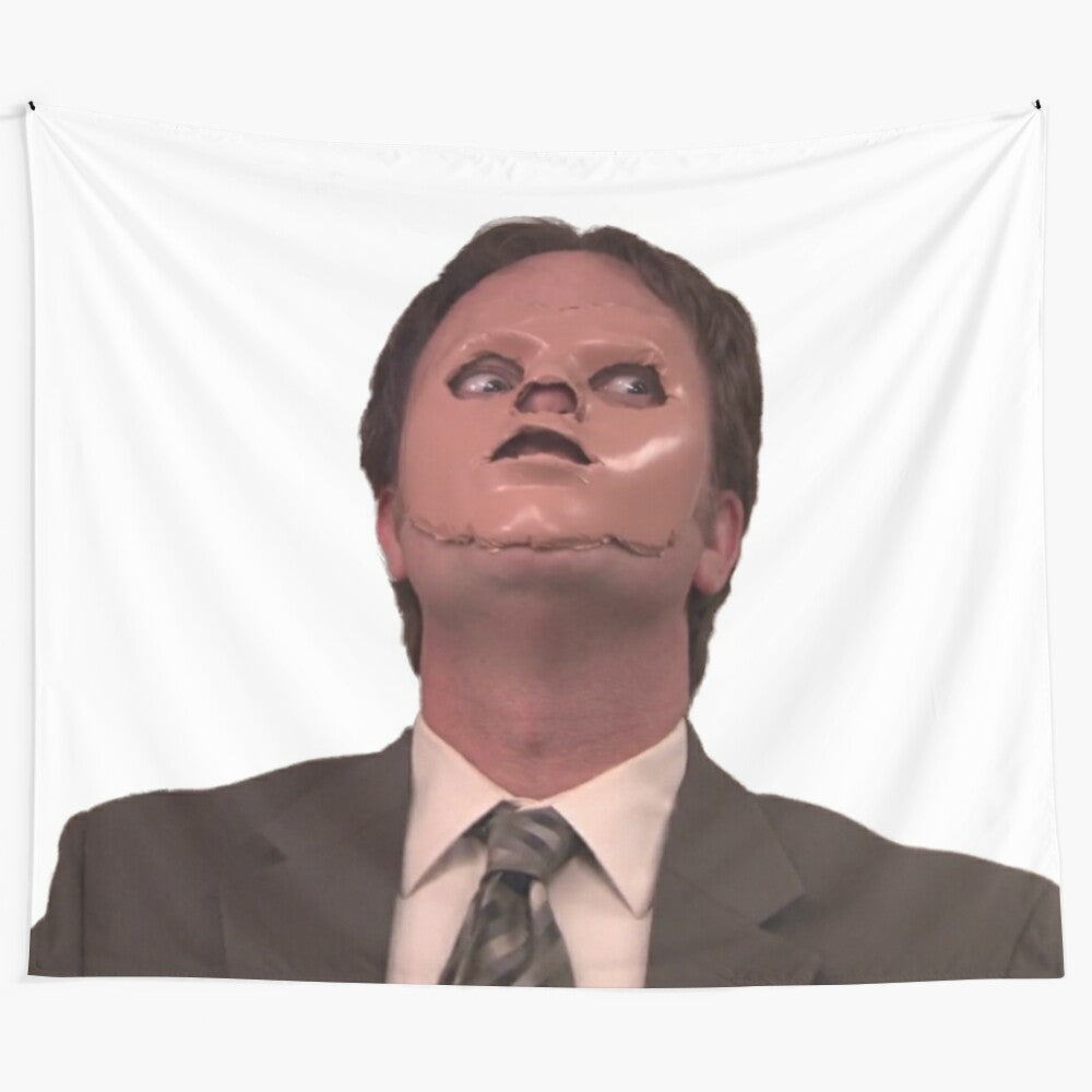 Dwight Schrute inspired creepy skin mask tapestry