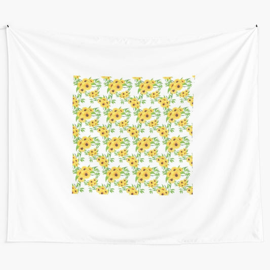 Sunflower art tapestry with a bouquet of bright yellow sunflowers