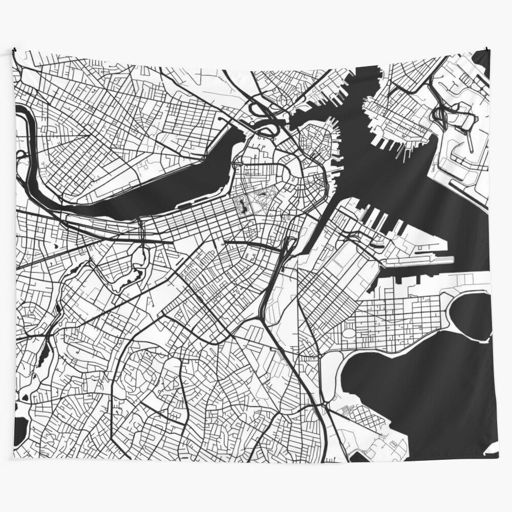 Boston Map Tapestry in Black and White