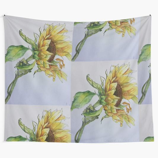 Sunflower watercolor painting on a tapestry wall hanging