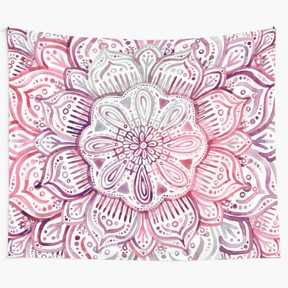 Burgundy blush watercolor mandala tapestry for home decor