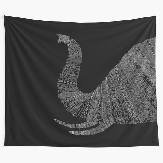 Elephant black and white tapestry with minimalist line art design