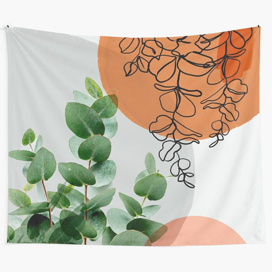 Modern abstract tapestry wall art featuring a botanical line drawing design