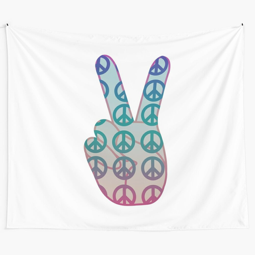 Colorful peace tapestry with boho, hippie, and psychedelic design