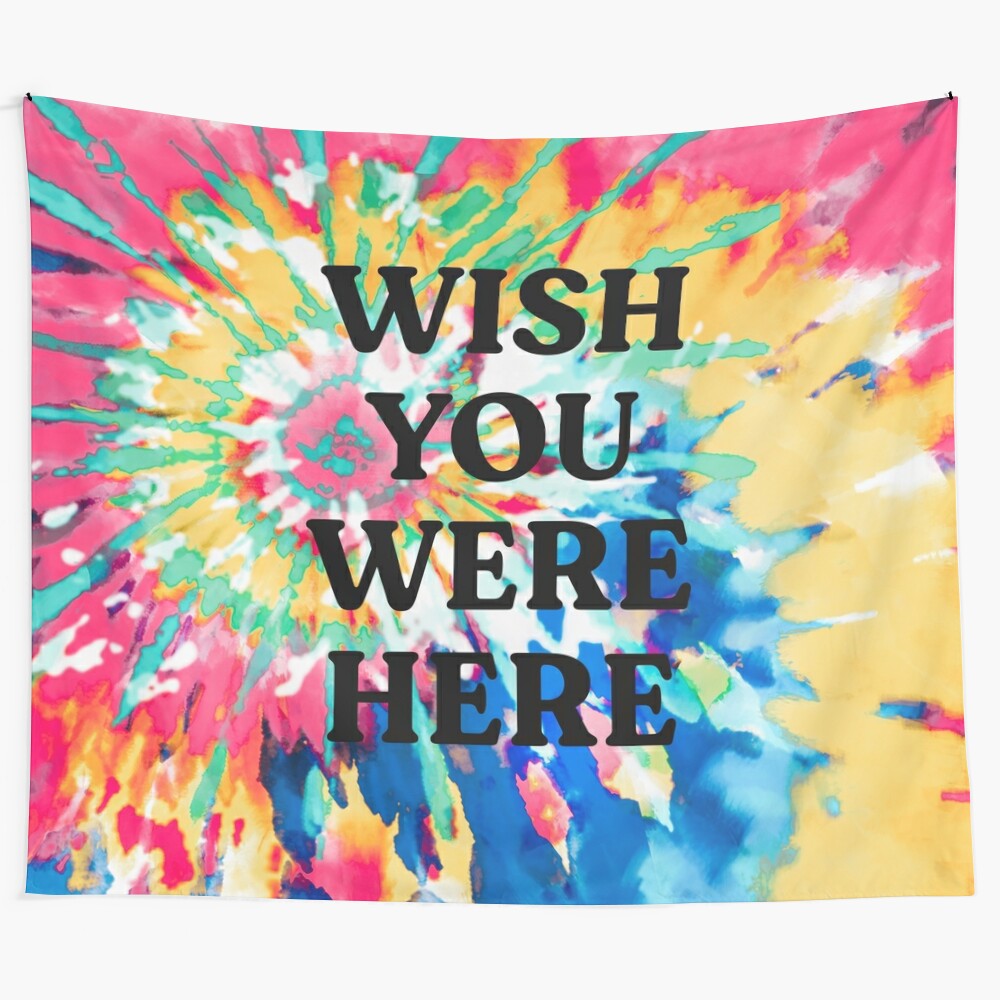 Colorful tie dye tapestry with psychedelic, trippy design