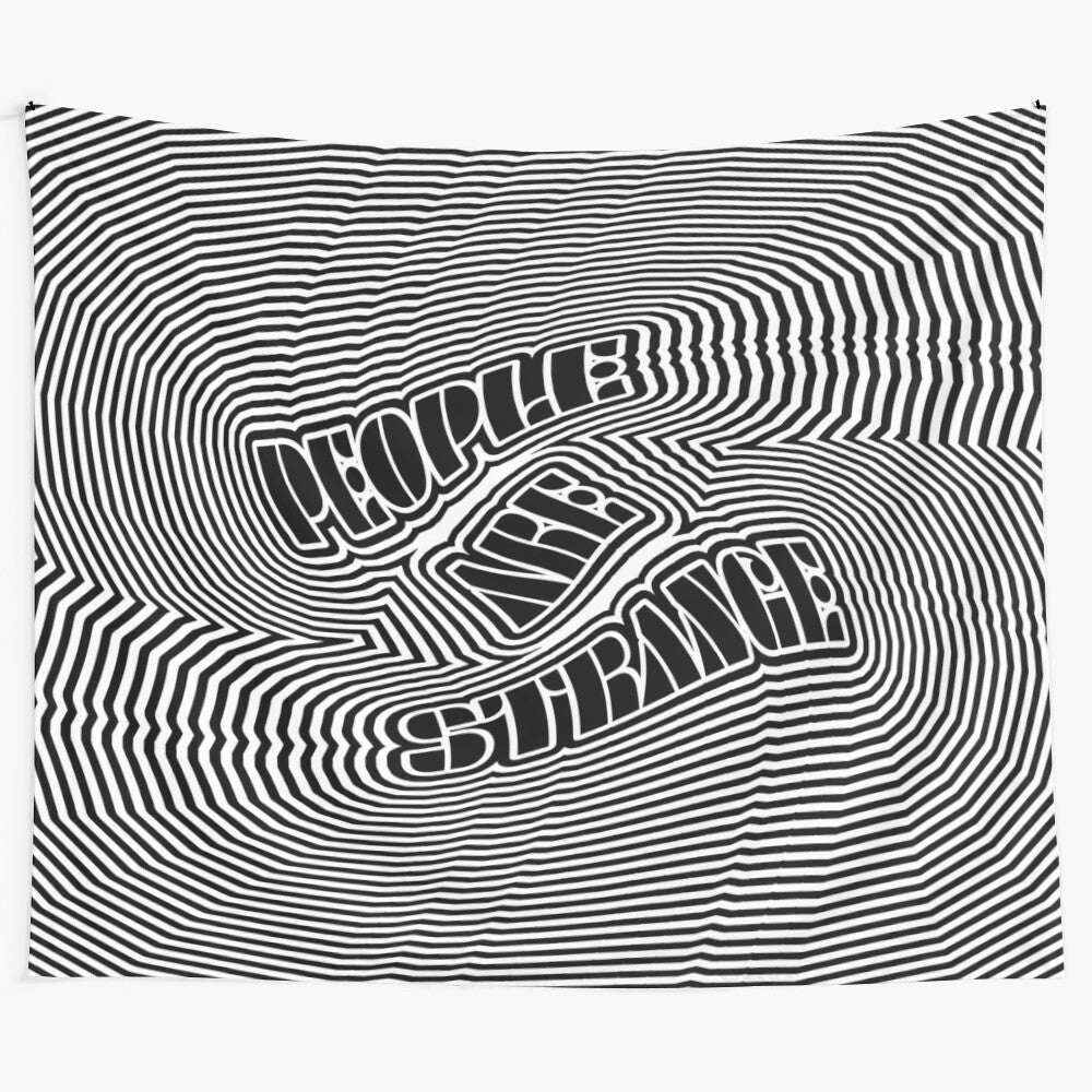 Unique abstract "Strange People" tapestry with psychedelic, trippy optical illusion design