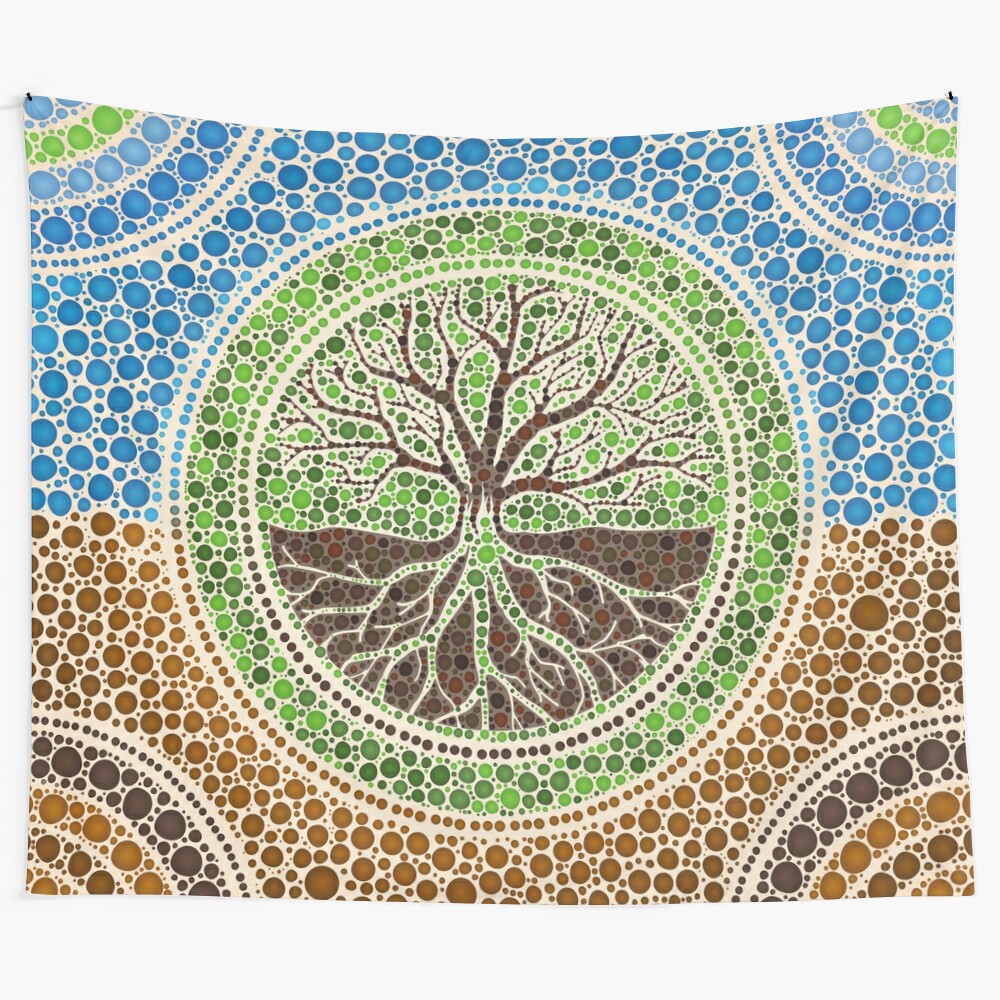 Yggdrasil Tree of Life Dot Art Tapestry featuring a sacred Celtic design